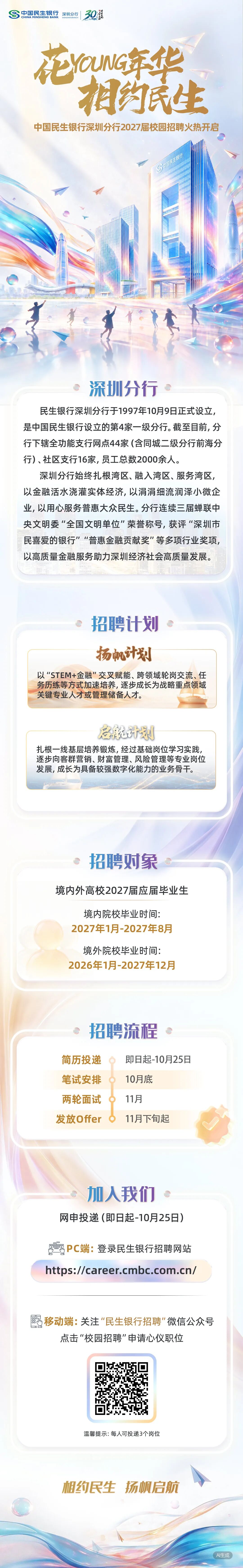 中国民生银行深圳分行2027届校园招聘